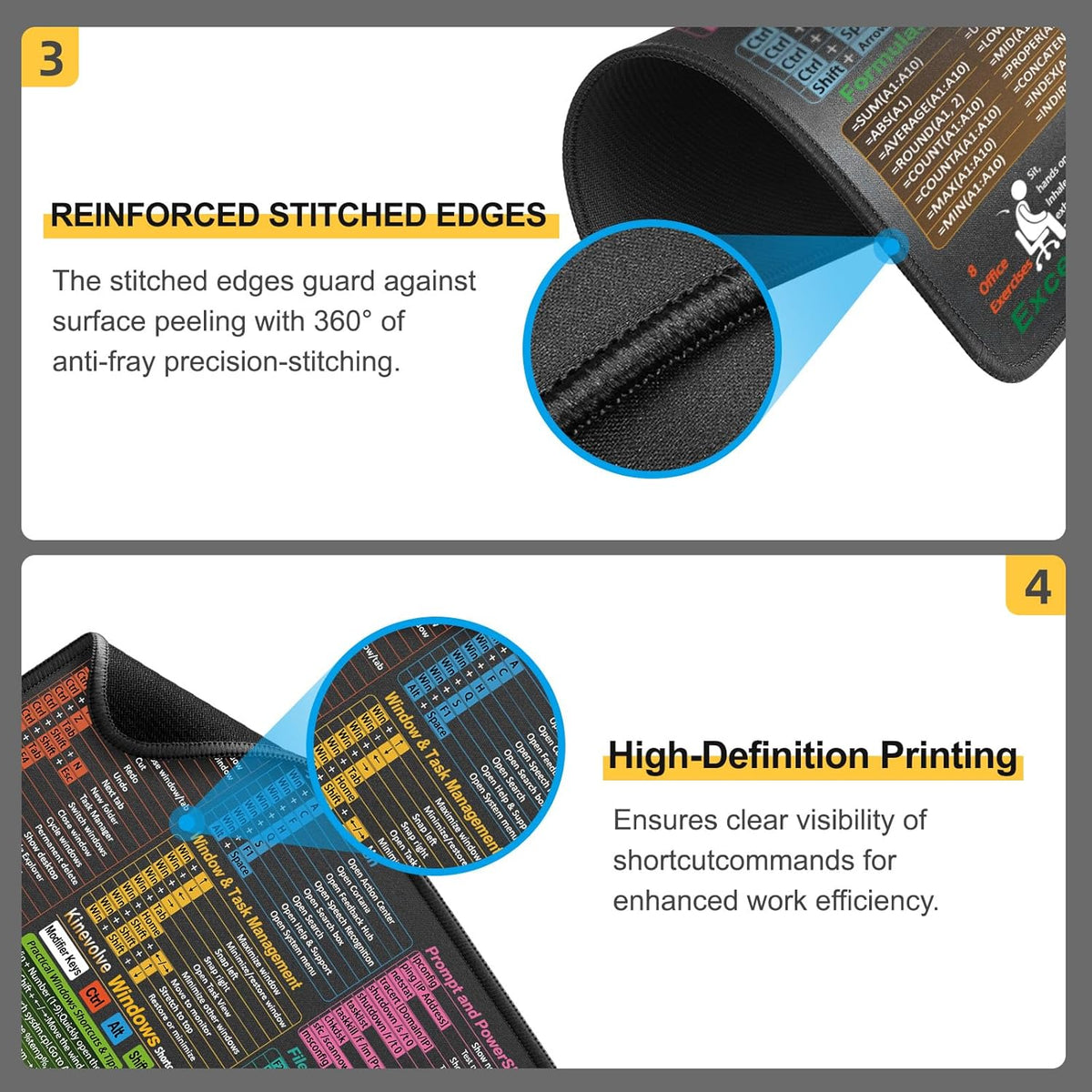 Mouse Pad for Windows Shortcuts – Small Window Cheat Sheet Desk Pad – 11.8"x9.8" Portable Computer Mousepad – Gaming, Office, Waterproof, Non-Slip, Stitched Edges