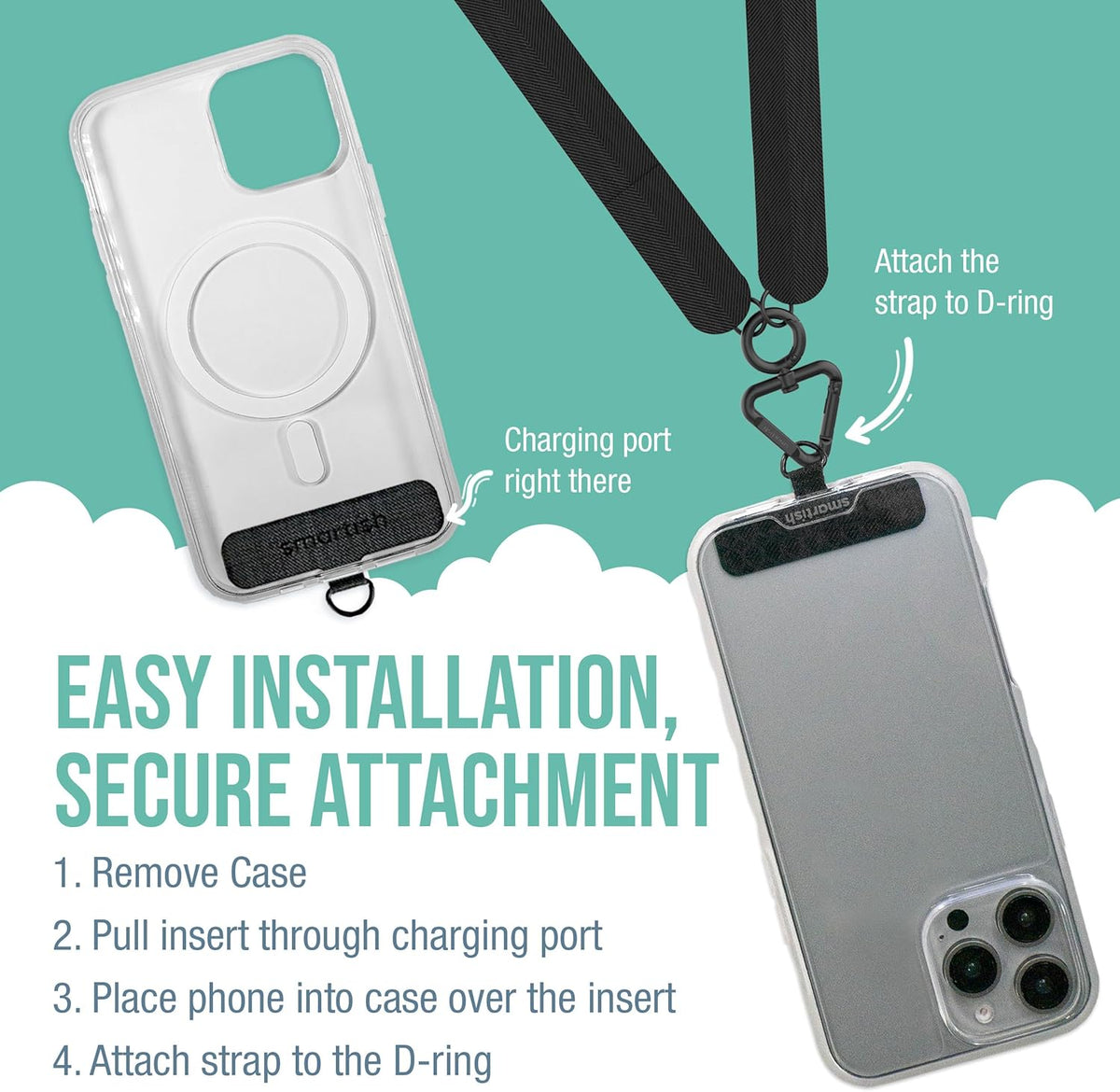 Smartish Phone Lanyard - Case Clinger - Universal iPhone Holder w/Detachable Crossbody Shoulder Neck Strap w/Storage Loops, Fidlock, Insert for Phone Cases iPhone, Galaxy, Pixel - Sandstorm