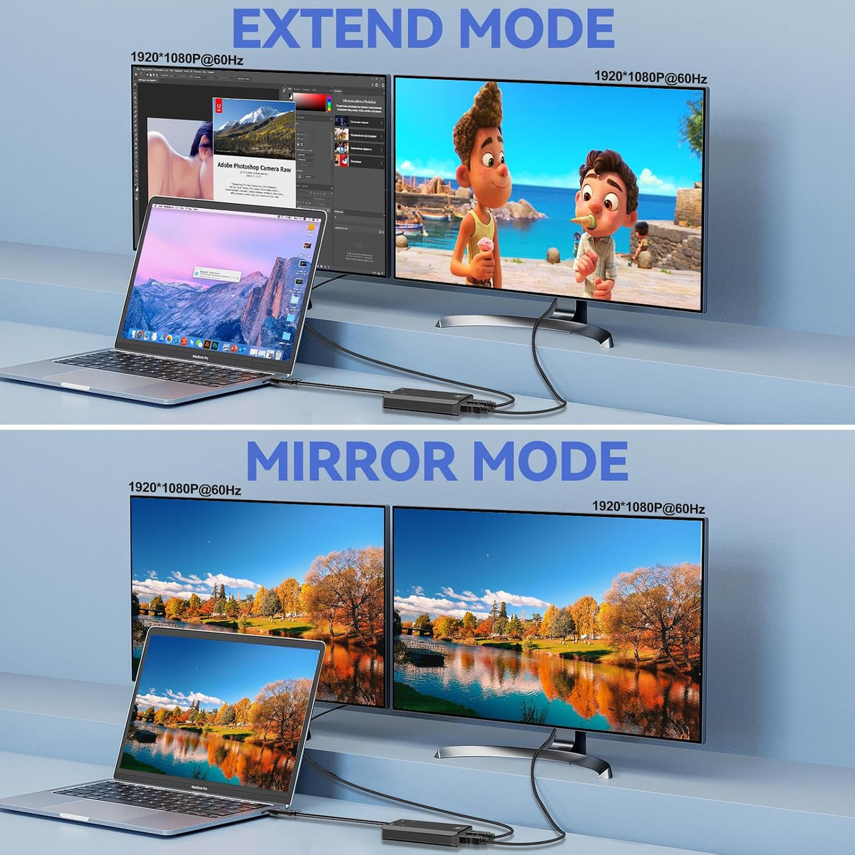 Herfair [1080P 3.0 1 2 11/10/8/7 USB to HDMI Adapter Full HD] HDMI Splitter for Dual Monitors USB to Extended Display