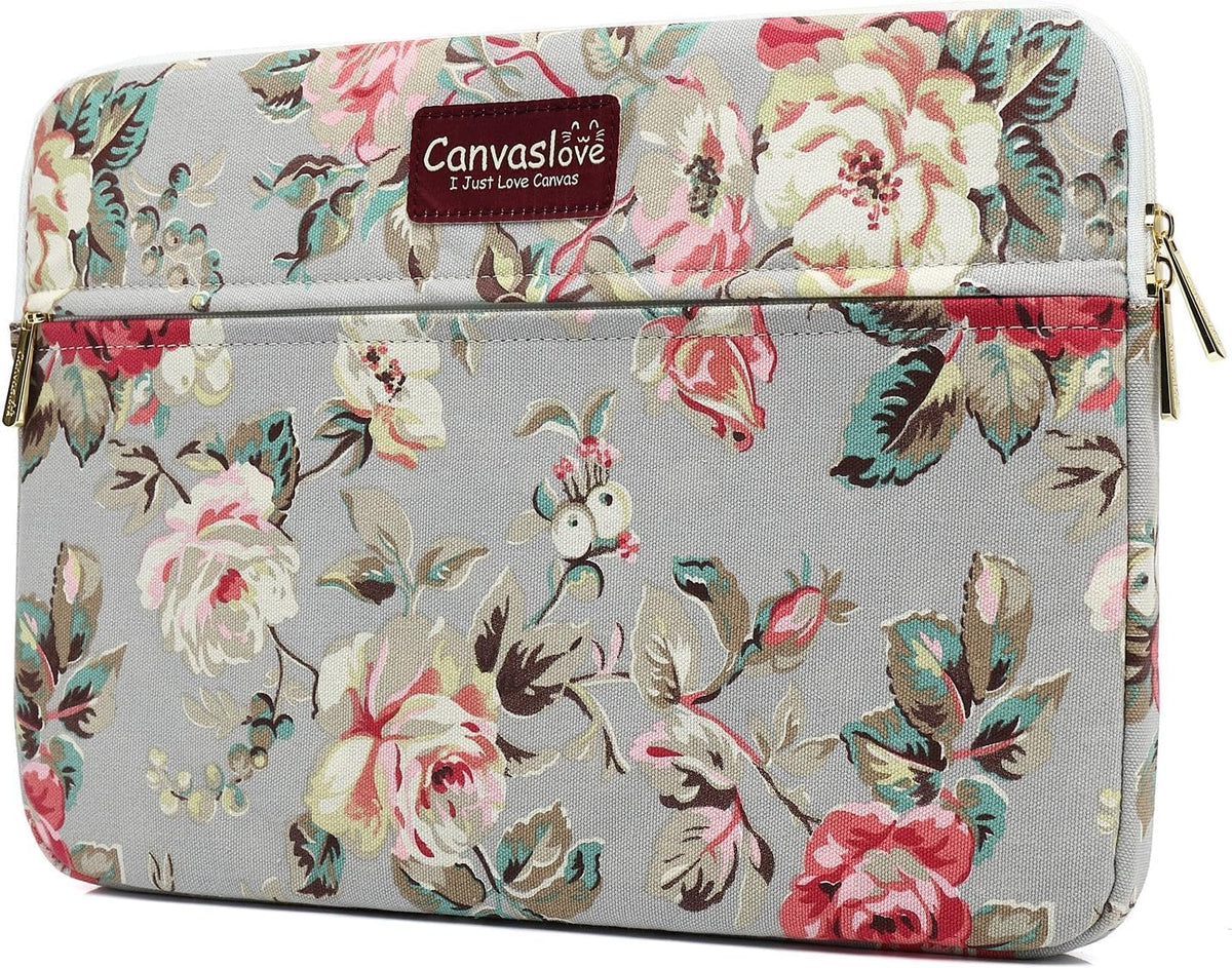 Canvaslove Grey Rose Laptop Sleeve Case Bag with Pocket for MacBook Air 13 inch,iPad Pro 13 inch and 13.3 inch-13.5 inch Laptops
