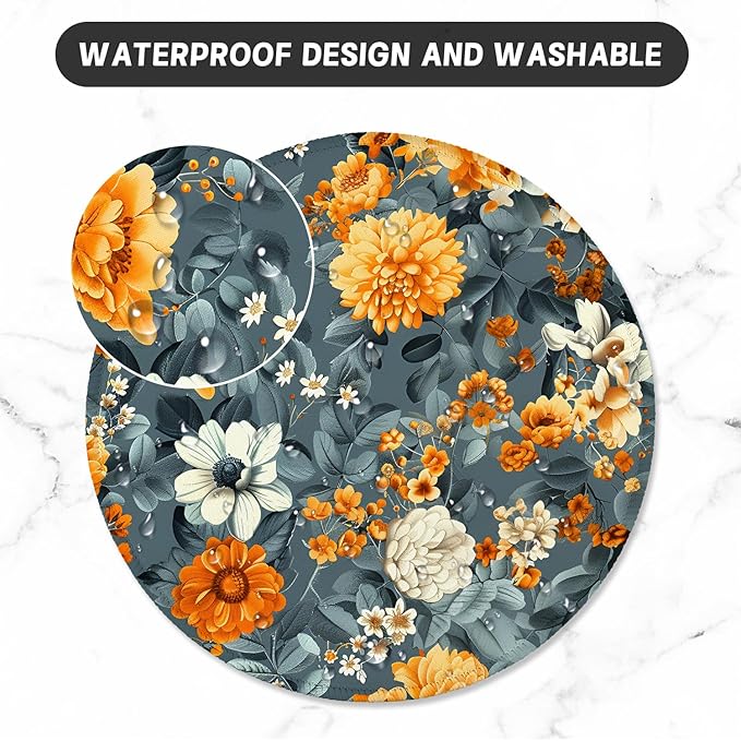ITNRSIIET Round Mouse Pad with Stitched Edge Premium-Textured Waterproof Non-Slip Rubber Base Desktop Protection Mat Diameter 8.7 inches, Beautiful Flowers