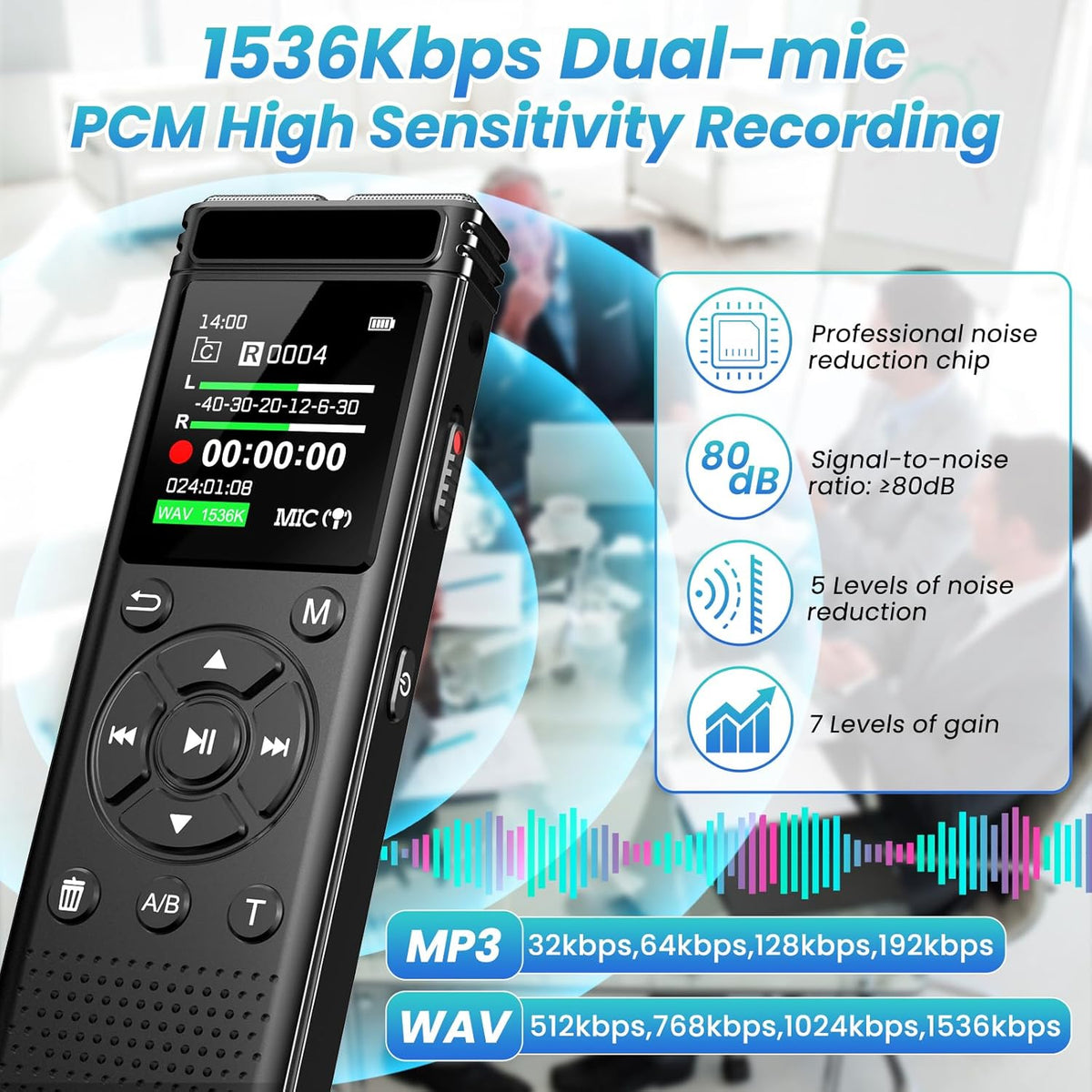 136GB Digital Voice Recorder with Playback,9000 Hours Audio Recording Device,Voice Activated Recorder with Noise Reduction,A-B Repeat,Mp3 Player and Password for Lectures Meeting/Classes/Interviews