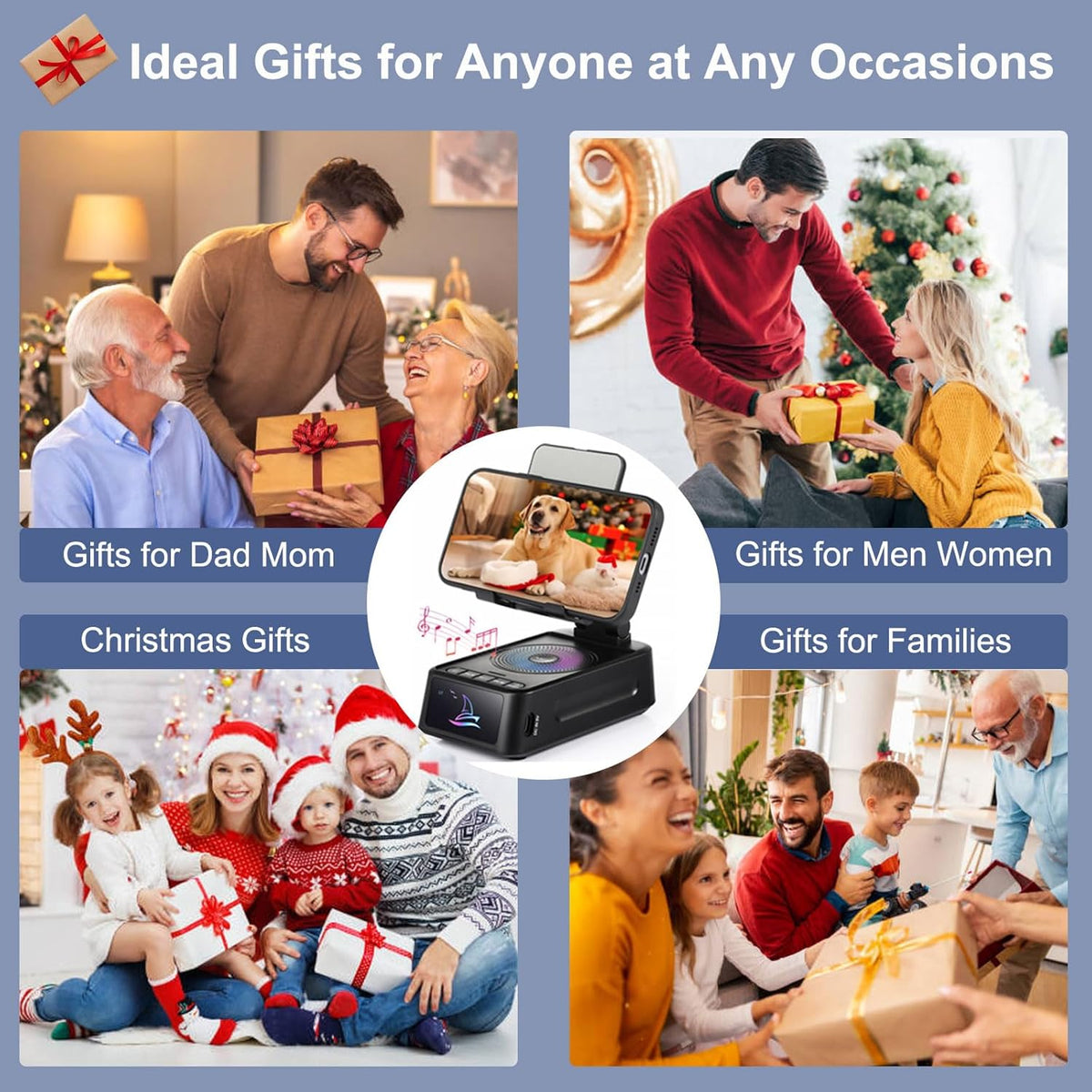 Gifts for Men Women, Cell Phone Stand with Bluetooth Speaker Led Light, Unique Gifts for Dad Him Husband Boyfriend, Cool Gadget Compatible with iPhone/Android, Ideal Gifts for Christmas
