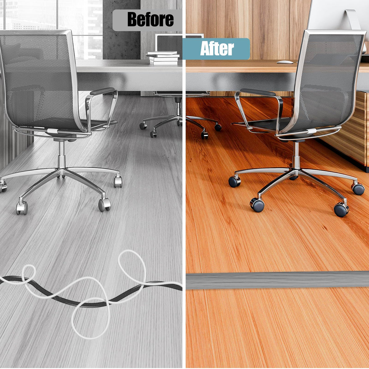 Floor Cord Cover Self Adhesive Cord Hider,10FT Cable Management, Extension Strip Protector for Wires, Prevent Cable Trips for Offices, Gyms, Exhibitions Cavity:0.39"(W) x 0.27"(H) Gray Wood