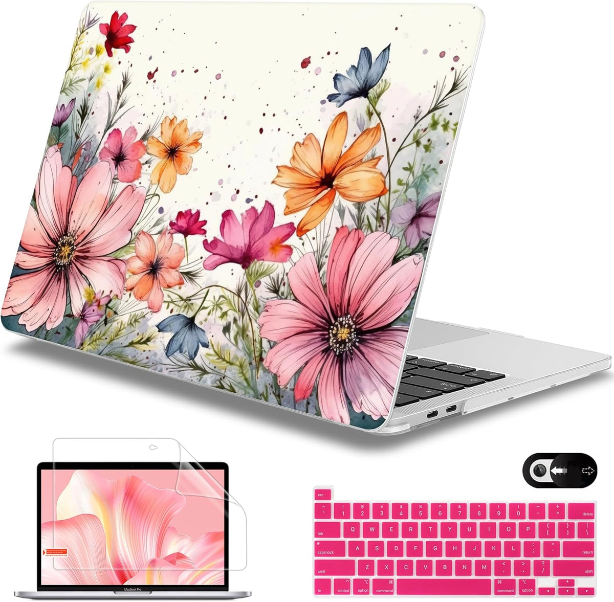 Mektron for MacBook Pro 13-inch Case 2022 2021 2020 Release A2338 M2 M1 A2289 A2251, Printed Plastic Hard Shell Cover for New MacBook Pro 13.3-inch Touch Bar Fits Touch ID, Colorful Floral
