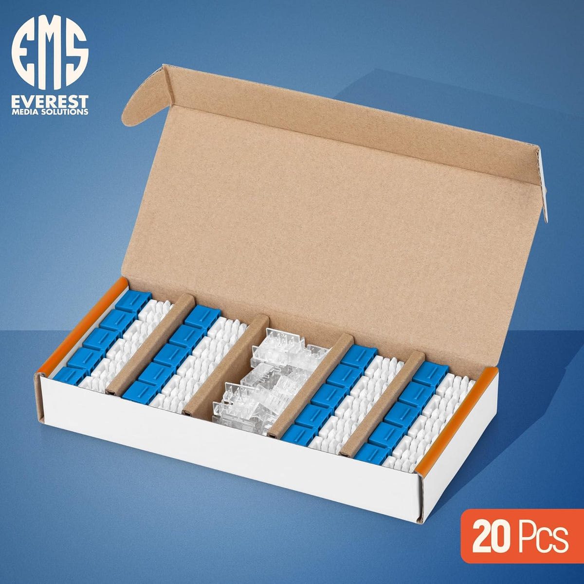 Everest 90° Angled RJ45 Cat6A Keystone Jacks 20-Pack in Blue - Slim Profile Female RJ45 Connectors - Cat 6A Keystone Jack - Compatible with 90° Angled Speed Termination Tool - easyJACK (B094WB91H3)