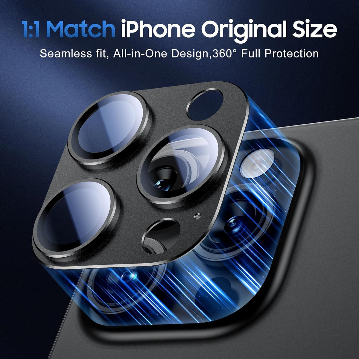 UniqueMe for 3 Pack iPhone 15 Pro/iPhone 15 Pro Max Camera Lens Protector, [Drop Protection] [Case Friendly] Camera Cover Screen [Update New Version] - All-Black