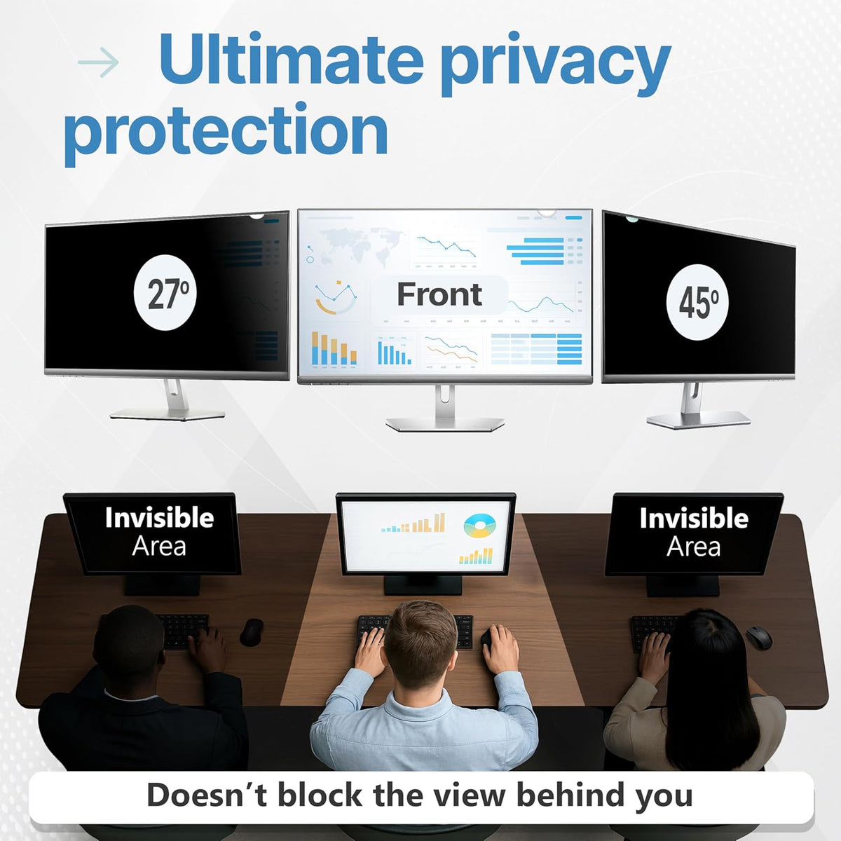VINTEZ 27 Inch 16:9 Privacy Screen for Computer Monitor and Laptop - Anti Glare Protector Film Blue Light Filter Eye Protection - Computer Screen Privacy Shield, [1 Pack]