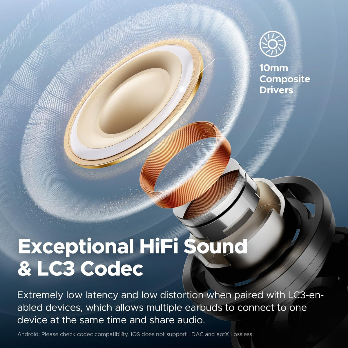 SoundPEATS Air5 Pro Adaptive Hybrid Noise Cancelling Wireless Earbuds, Qualcomm Snapdragon Sound, aptX™ Lossless, LDAC LE Hi-Res Audio, 6 Mics AI CVC 8.0 Call, 37H Playtime, IPX5 Waterproof, BT 5.4
