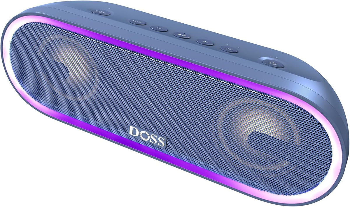 DOSS SoundBox Pro+ P300 Bluetooth Speaker with 40W Stereo Sound, Extra Bass, IPX6 Waterproof, TWS Pairing, Diverse Lights Show, 20H Playtime, BT 5.3 Speaker for Party, Camping, Beach - Blue