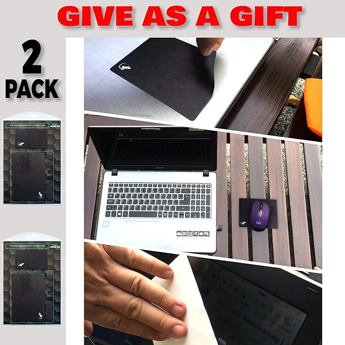 Mouse Pad Adhesive Bottom - Sticks to Any Surface - Portable - Webcam Covers and Screen Cleaner Included (2 x Black)