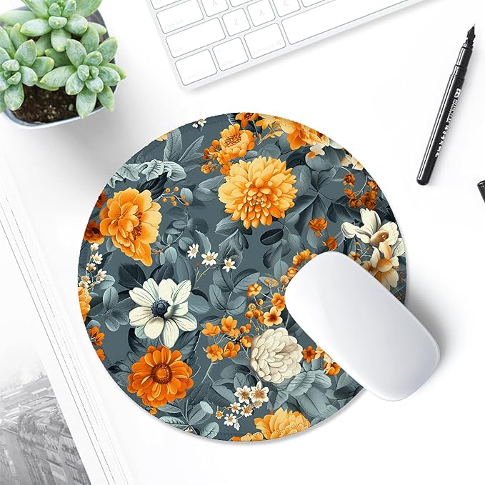 ITNRSIIET Round Mouse Pad with Stitched Edge Premium-Textured Waterproof Non-Slip Rubber Base Desktop Protection Mat Diameter 8.7 inches, Beautiful Flowers