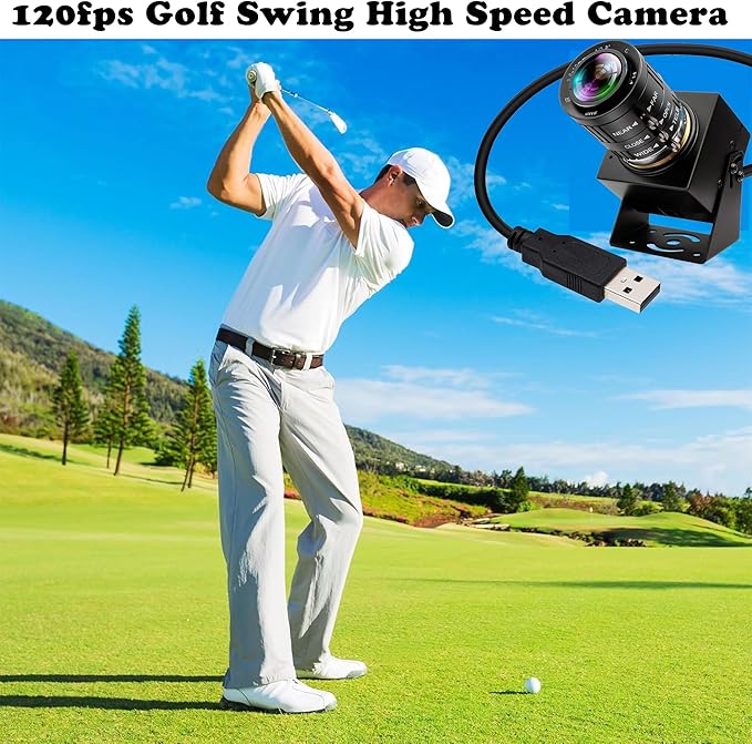 USB Camera 120fps High Speed Webcam Golf Swing 4K 12Megapixels USB Cam with 3X Manual Optical Zoom Lens Lightburn PC Computer Plug and Play for Linux Windows Mac OS