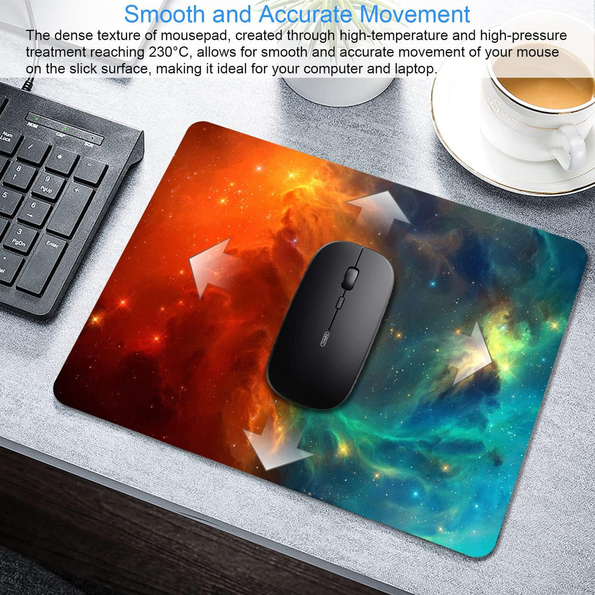 Galaxy Mouse pad, Orange and Cyan Nebula Mouse Pads Office Computer Mousepad, Non-Slip Washable Small Mouse mat 9.5 X 7.9 inch