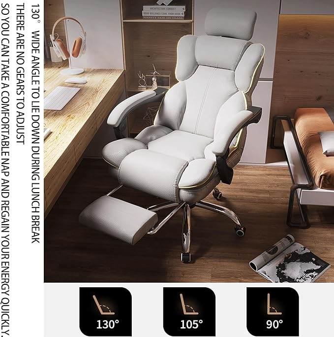 Ergonomic Gaming Desk Chair with Adjustable Footstool 360° Swivel Reclining Backrest PU Leather Seat Home Office Live Streaming Khaki