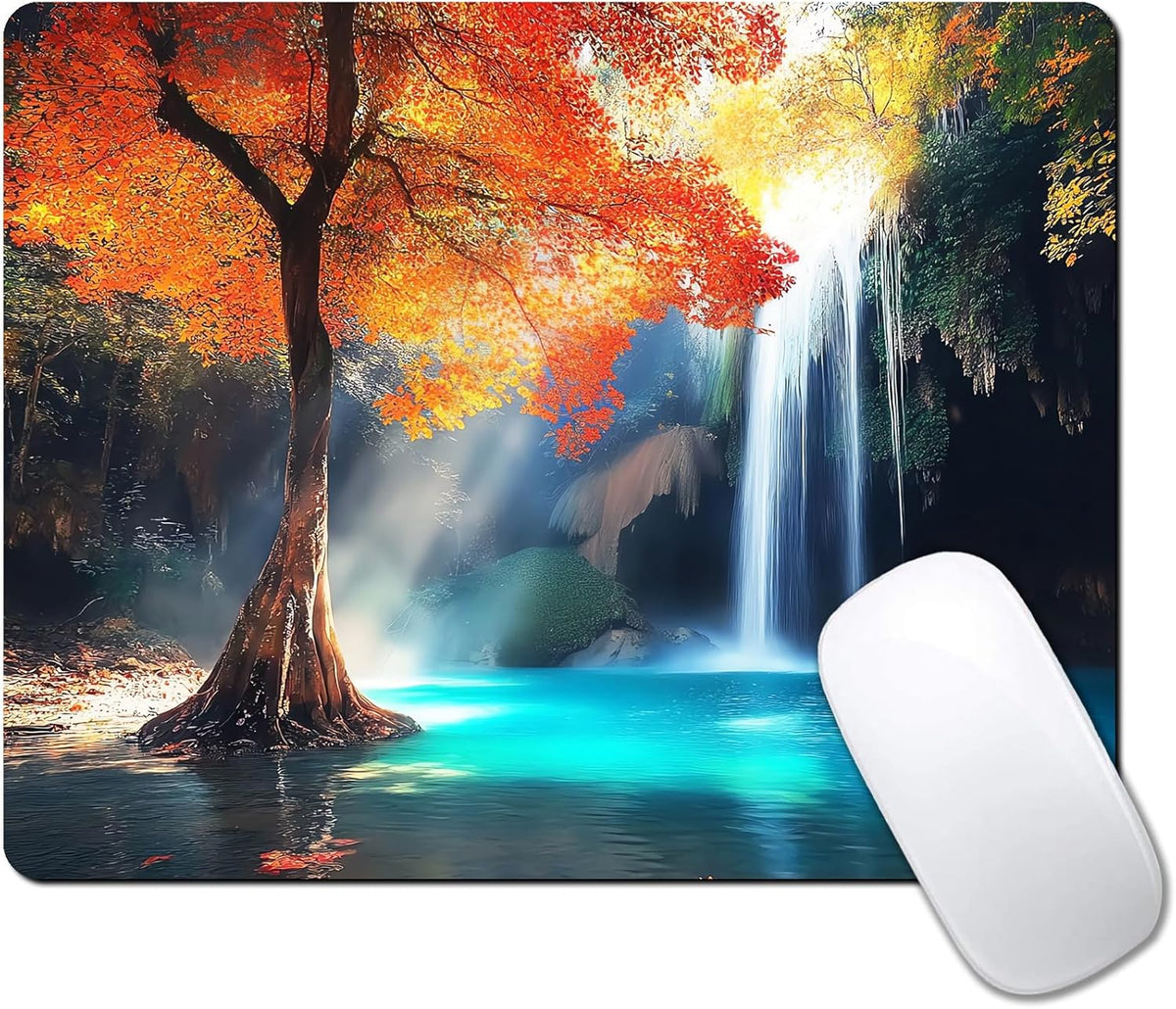 Aesthetic Natural Lake Forest Custom Mouse Pad with Non-Slip Rubber, Small Square Design for Wireless Laptop & Computer Mouse Pads for Desk, 9.5 x 7.9 inch Smooth Surface for Gaming & Office