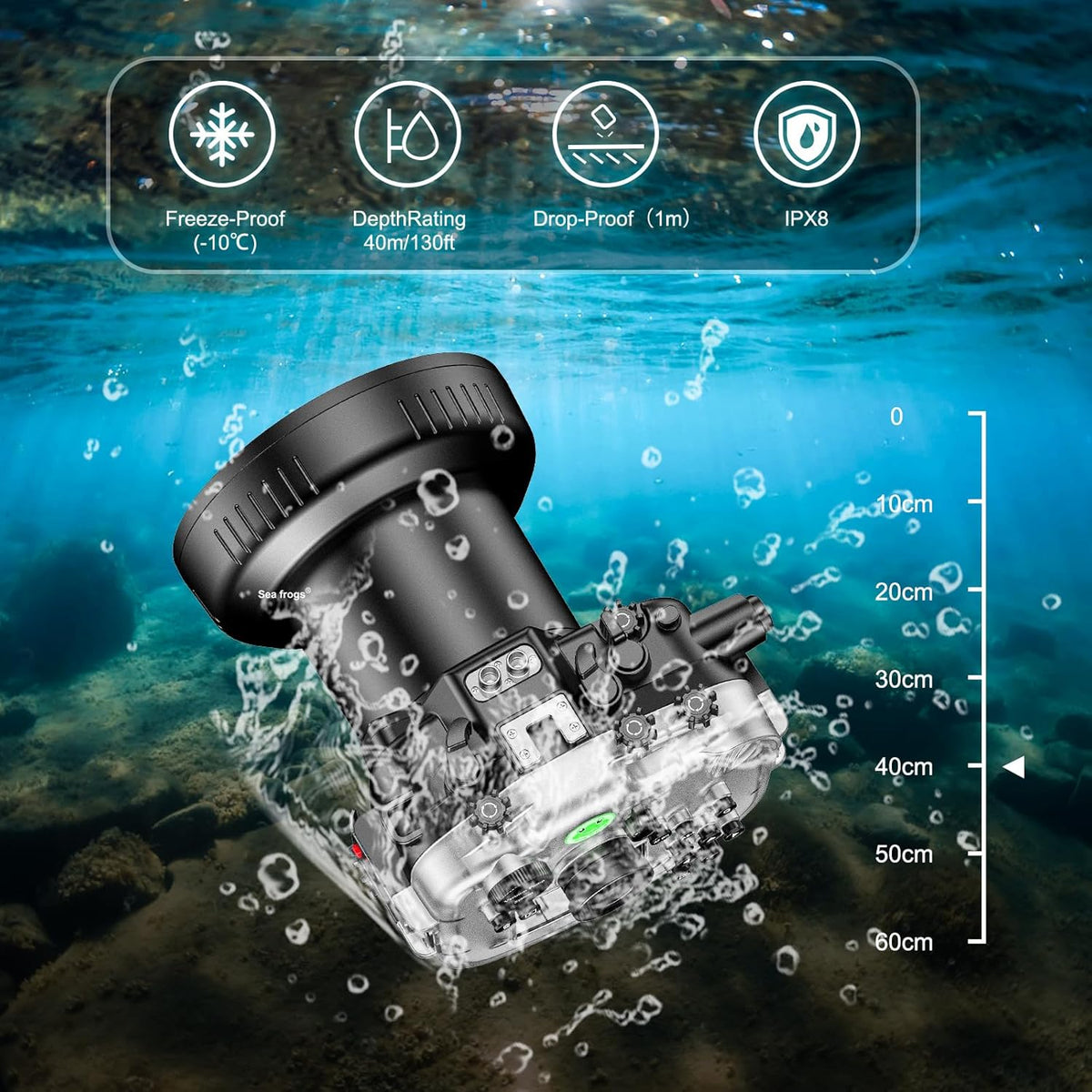 Sea frogs Waterproof Camera Housing Compatible with Fujifilm X-T4 16-50MM 18-55MM IPX8 40m/130ft Maximum Diving Depth Underwater Camera Case for Diving, Surfing, Rowing, Skiing