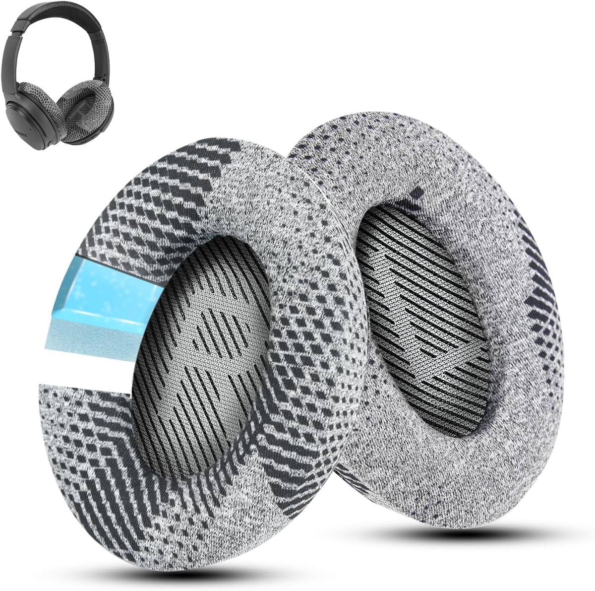 Cooling-Gel QuietComfort 35 / QC35 ii Replacement Ear Pads for Bose Headphones, Also Fit for Bose QC45 QC35 QC25 QC2 QC15/ Around-Ear 2 AE2i AE2w/ SoundTrue & SoundLink Series, Dark Grey