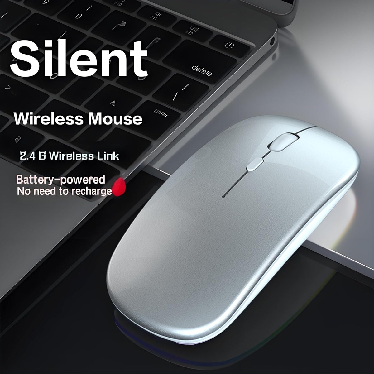 Herolland 2.4G 3 Battery Wireless Mouse, Noiseless Mouse with USB Receiver - Slim Portable Computer Mice, DPI Quiet