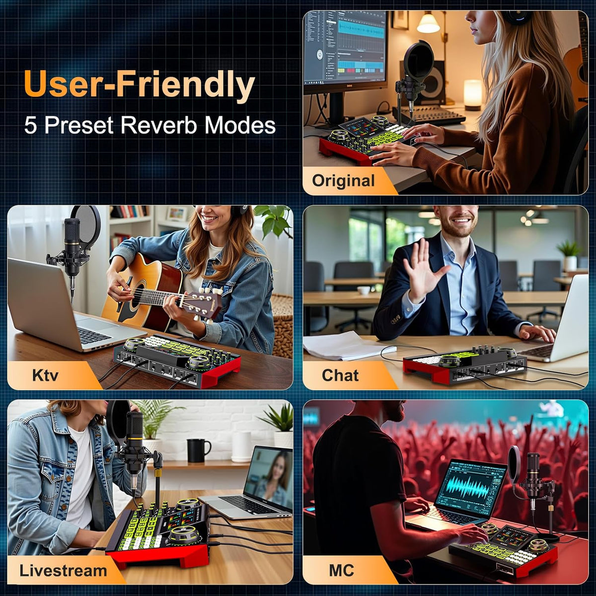 podcast microphone bundle, Live Sound Card with Audio Interface, All-in-One Audio Mixer with Voice Changer, Condenser Microphone for Live Streaming, Singing, Gaming, and Content Creation.