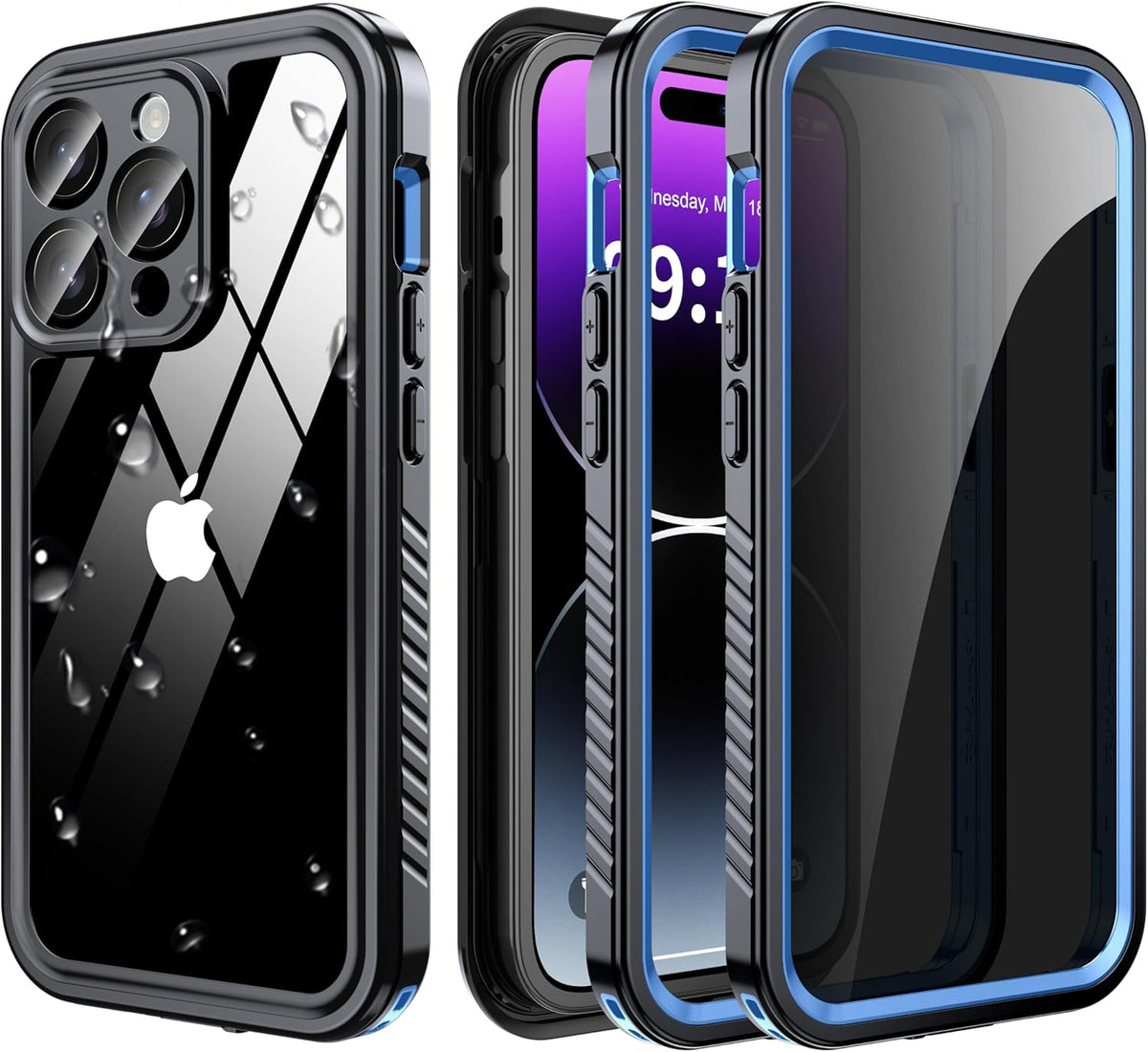 for iPhone 14 Pro Case Waterproof - Built-in Privacy Screen Protector & HD Screen Protector [IP68 Underwater] Shockproof Dustproof Full Body Protection iPhone 14 Pro Phone Case Blue