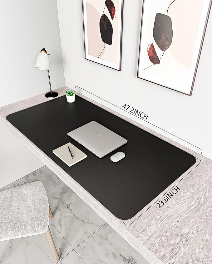 YSAGi Non-Slip Leather Desk Pad XL Size, Waterproof Laptop Computer Desk Keyboard Mat, Table Protector Blotter Mat, Large Mouse Pad for Office/Work/Home/Decor(Black, 47.2" x 23.6")-No Band