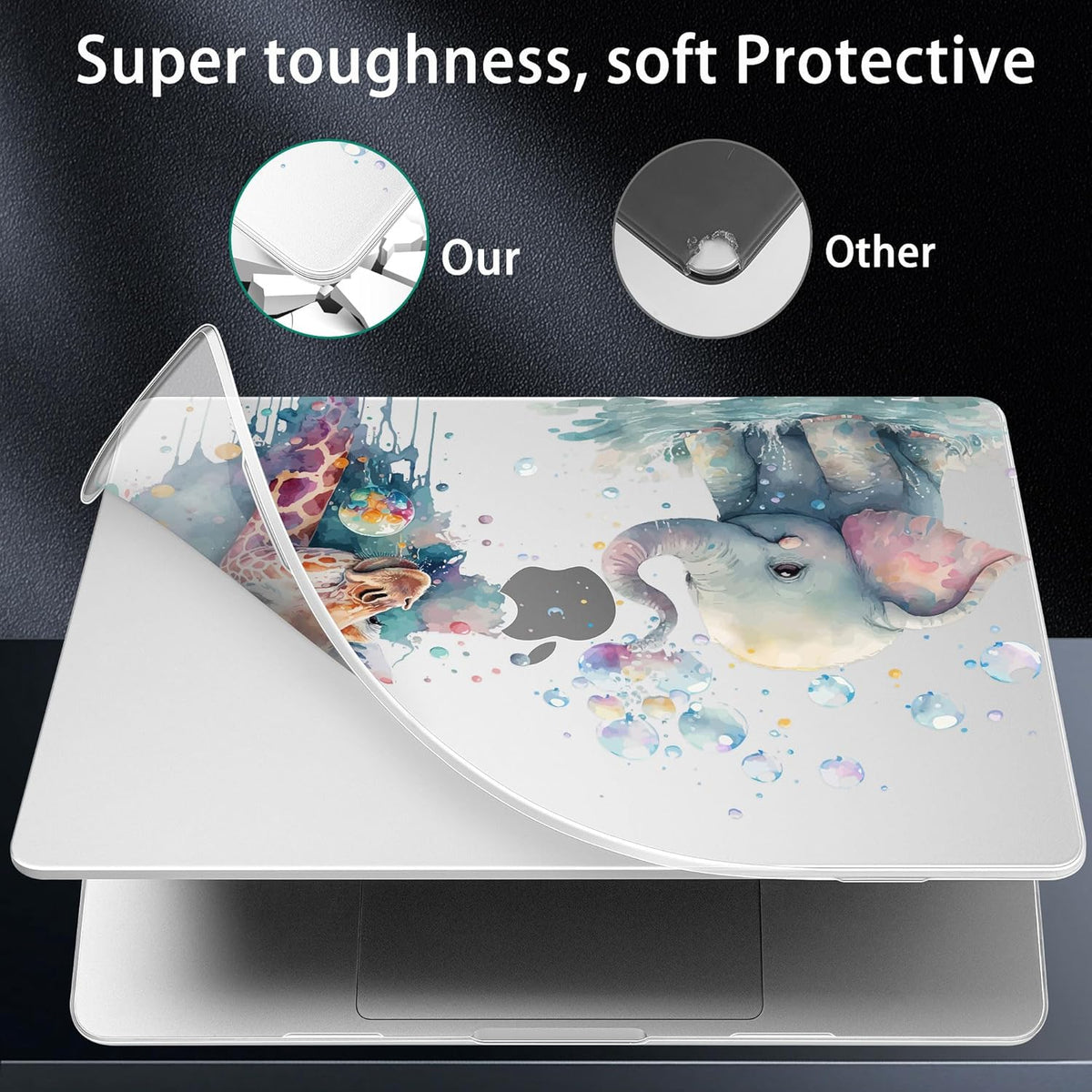for MacBook Pro 16 inch Case 2021 2022 2023 2024 Release A3186 A3403 M4 A2991 M3 A2780 M2 A2485 M1 Pro/Max, Hard Shell Case with Screen Protector & Keyboard Cover, Elephant & Giraffe