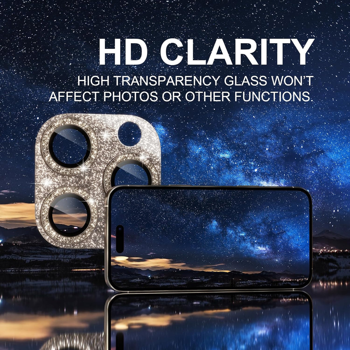 Choiche Compatible for iPhone 16 Pro/iPhone 16 Pro Max Camera Lens Protector, Bling Camera Cover with 9H Tempered Glass Lens Screen Protector Metal Ring Accessories (Glitter-Titanium Desert)