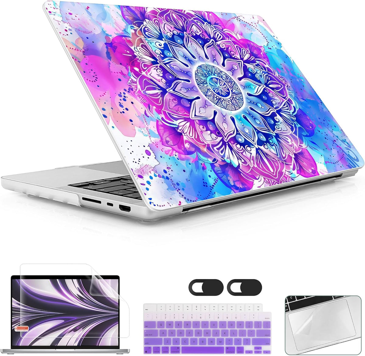 for MacBook Pro 16 inch Case 2021 2022 2023 2024 Release A3186 A3403 M4 A2991 M3 A2780 M2 A2485 M1 Pro/Max, Hard Shell Case with Screen Protector & Keyboard Cover, Mandala