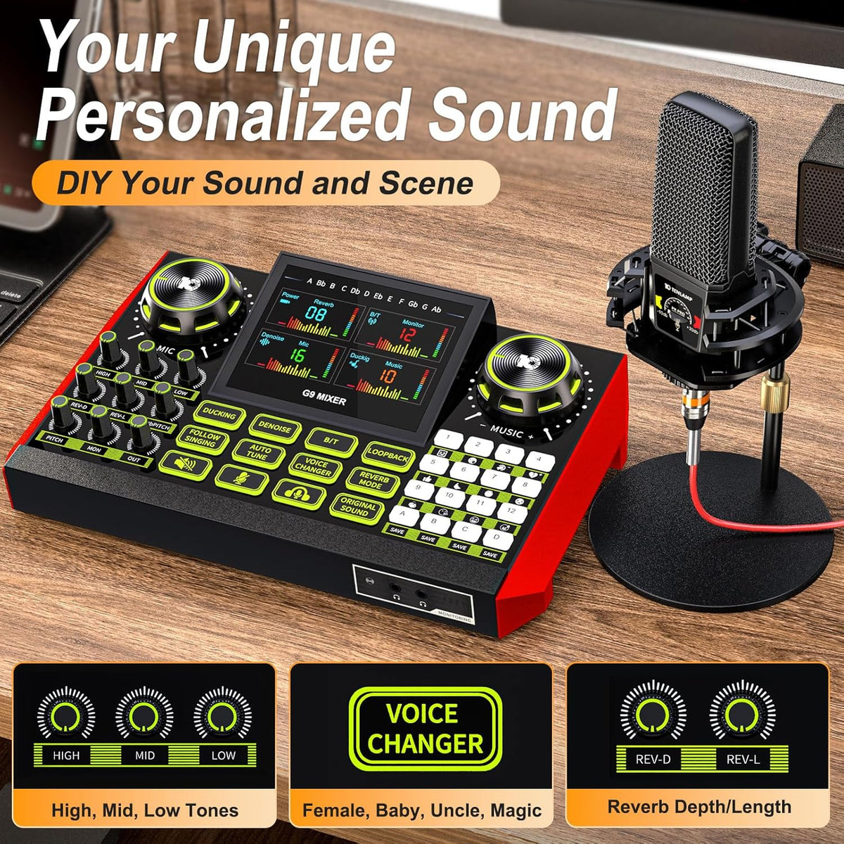 Podcast Equipment Bundle - All-in-One Audio Mixer Production Studio with 3.5mm Microphone for Live Streaming, Podcast Recording, PC, Smartphone & DJ (Model: G9-PKPRO DJ Mixer