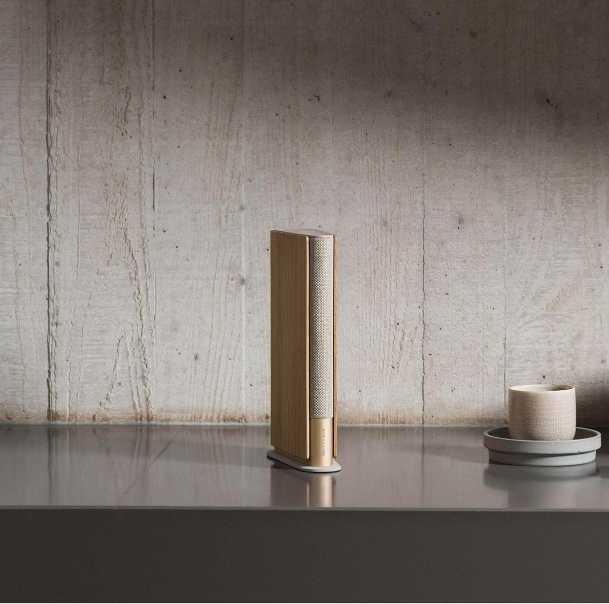 Bang & Olufsen Beosound Emerge Bookshelf Wi-Fi Speaker, Gold Tone/Light Oak