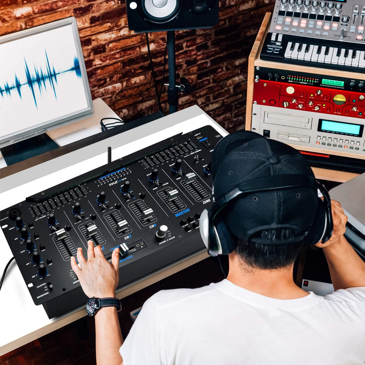 Pyle 6 Channel Mixer, Bluetooth DJ Controller, Stereo Mixer, Professional Sound System, LED Illumination, Mixer Digital Audio, Digital Mixing System, Speed Control, 5U Rack Mount System (PYD1964B)