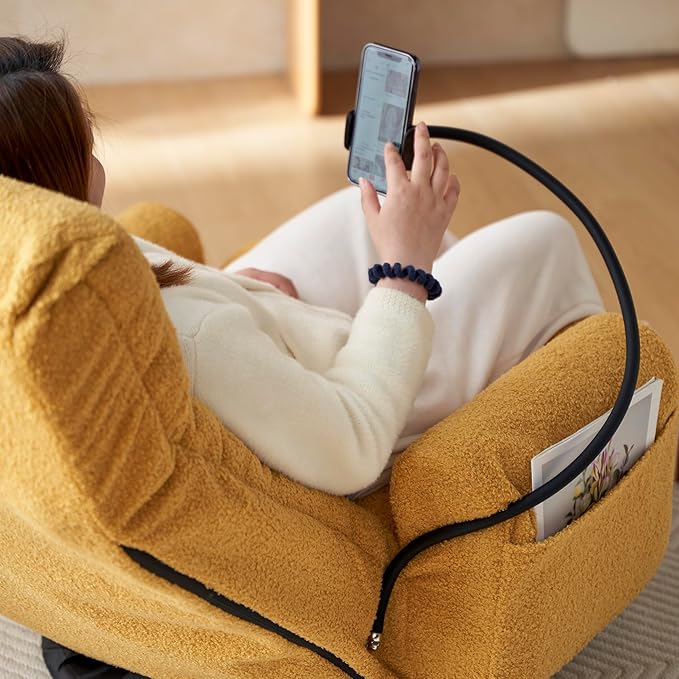Ubyoee Swivel Floor Chair 5 Adjustable Positions Meditation &amp Gaming Teddy Indoor Lounge Chair for Living Room Yellow