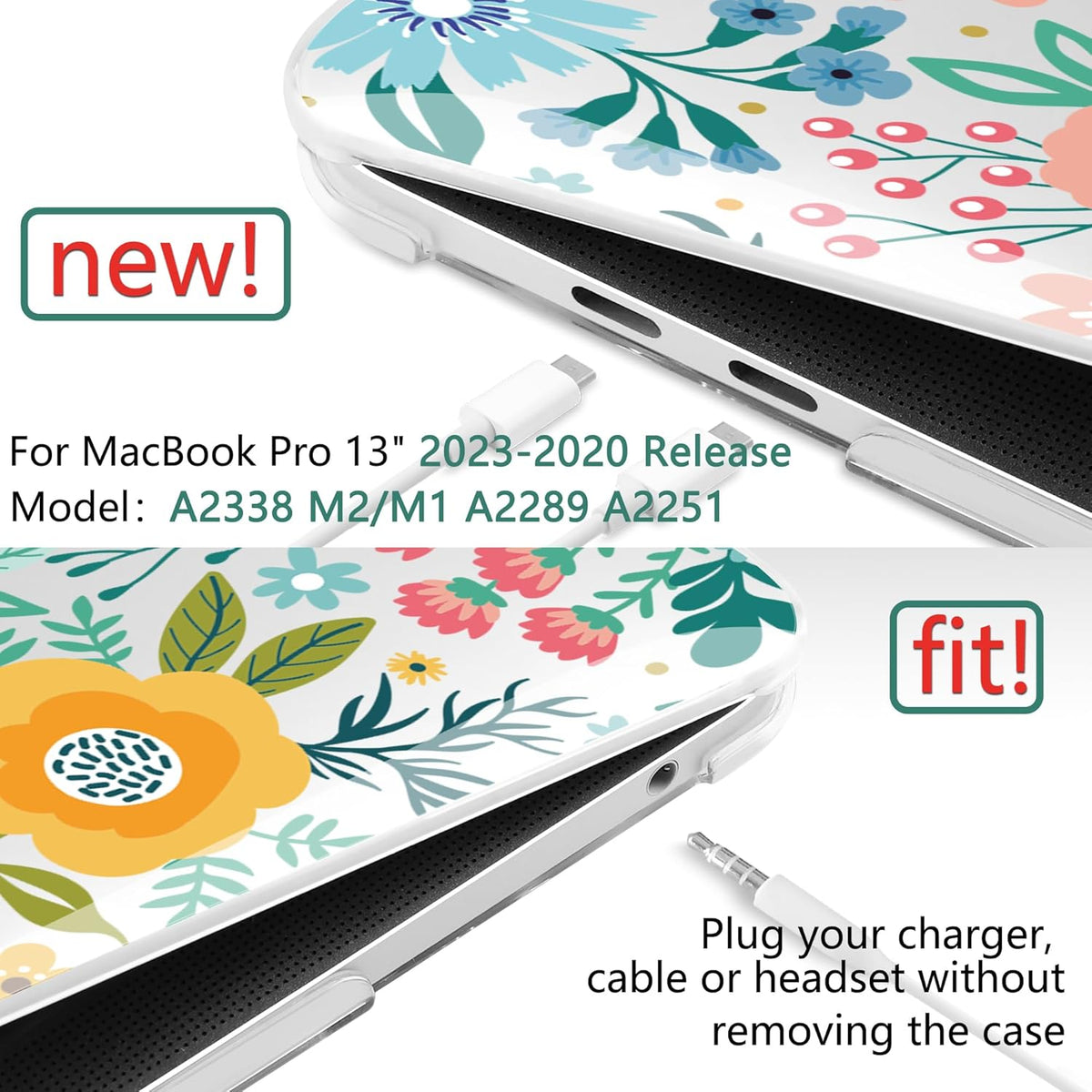 TWOLSKOO Compatible with MacBook Pro 13 inch Case 2023-2016 A2338 M2/M1 A2251 A2289 A2159 A1989 A1706, Plastic Hard Shell Cover & Keyboard Skin & Screen Protector, Abstract Flower