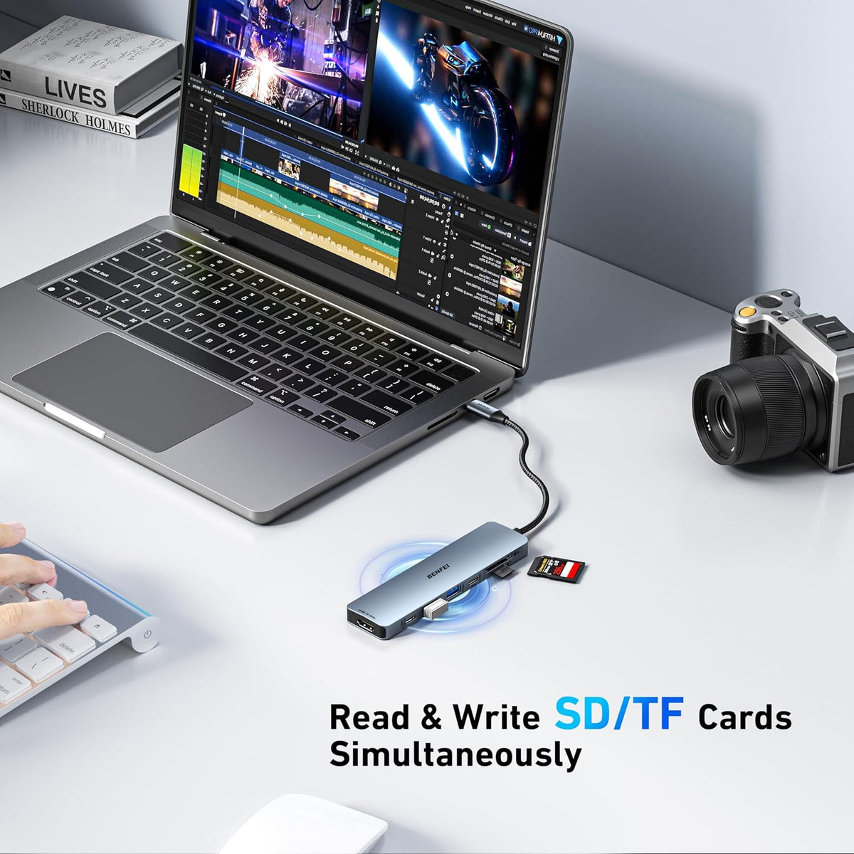 BENFEI 7-in-1 USB C Hub with HDMI(4K@60Hz), 2 USB-A, 1 USB-C Data, 100W Charge, SD/TF Card Reader, Silicone Tangle-Free Cable Compatible with MacBook Pro/Air, iPad Pro, iMac, iPhone 15 Pro/Pro Max