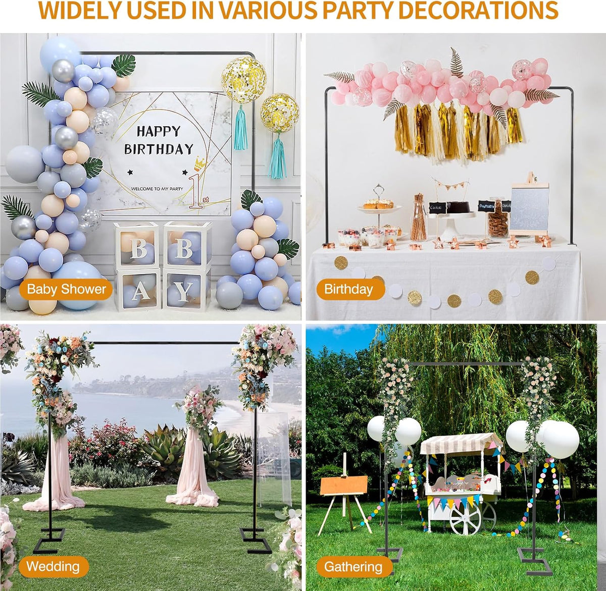 8.2FT 2 Square Wedding Arch,Metal Arch Backdrop Stand Heavy Duty Adjustable,Extra Clamp Change Over The Table Rod