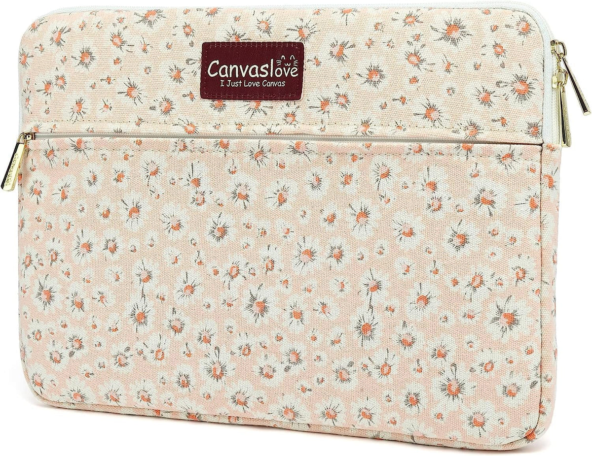 Canvaslove Pink Chrysanthemum Laptop Sleeve Case Bag With Pocket for MacBook Pro 14 inch,Surface Laptop 14.4 inch and HP Lenovo Dell ASUS Acer 14 inch Laptop Computer