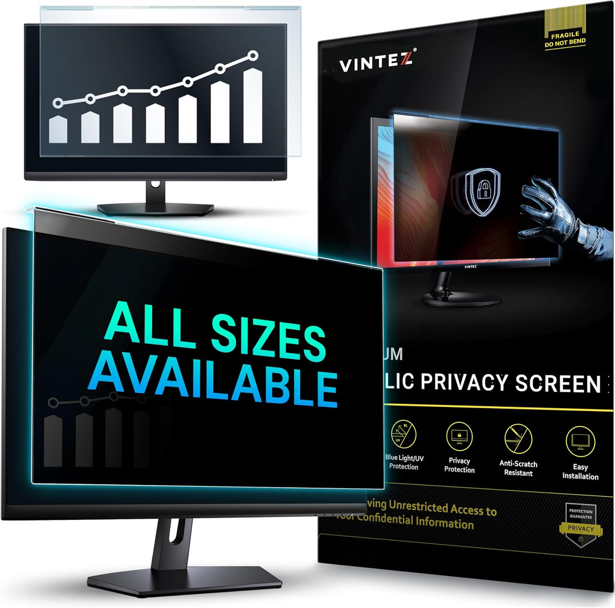 Acrylic 24 Inch Computer Privacy Screen Filter for Widescreen Computer Monitors - 21.2" x 12.6" (540 x 319mm) - Monitor Frame Hanging Type
