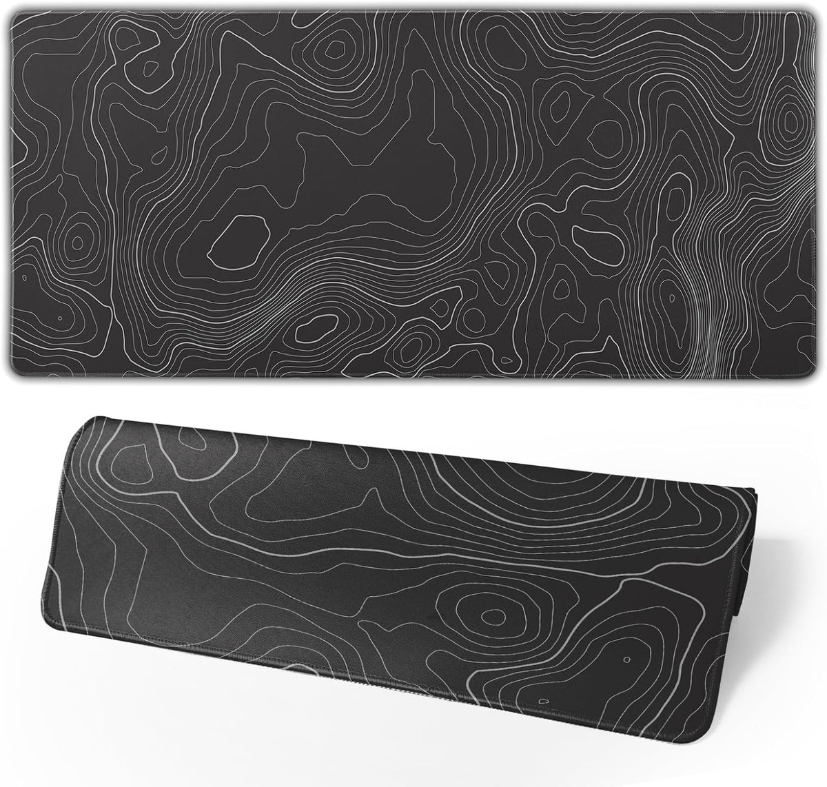 Topographic Contour Extended Big Mouse Pad Large,Gaming Mouse Pad Desk Pad,31.5×11.8 Inch Long Computer Keyboard Mouse Mat Mousepad with 3mm Non-Slip Base and Stitched Edge for Gaming and Office
