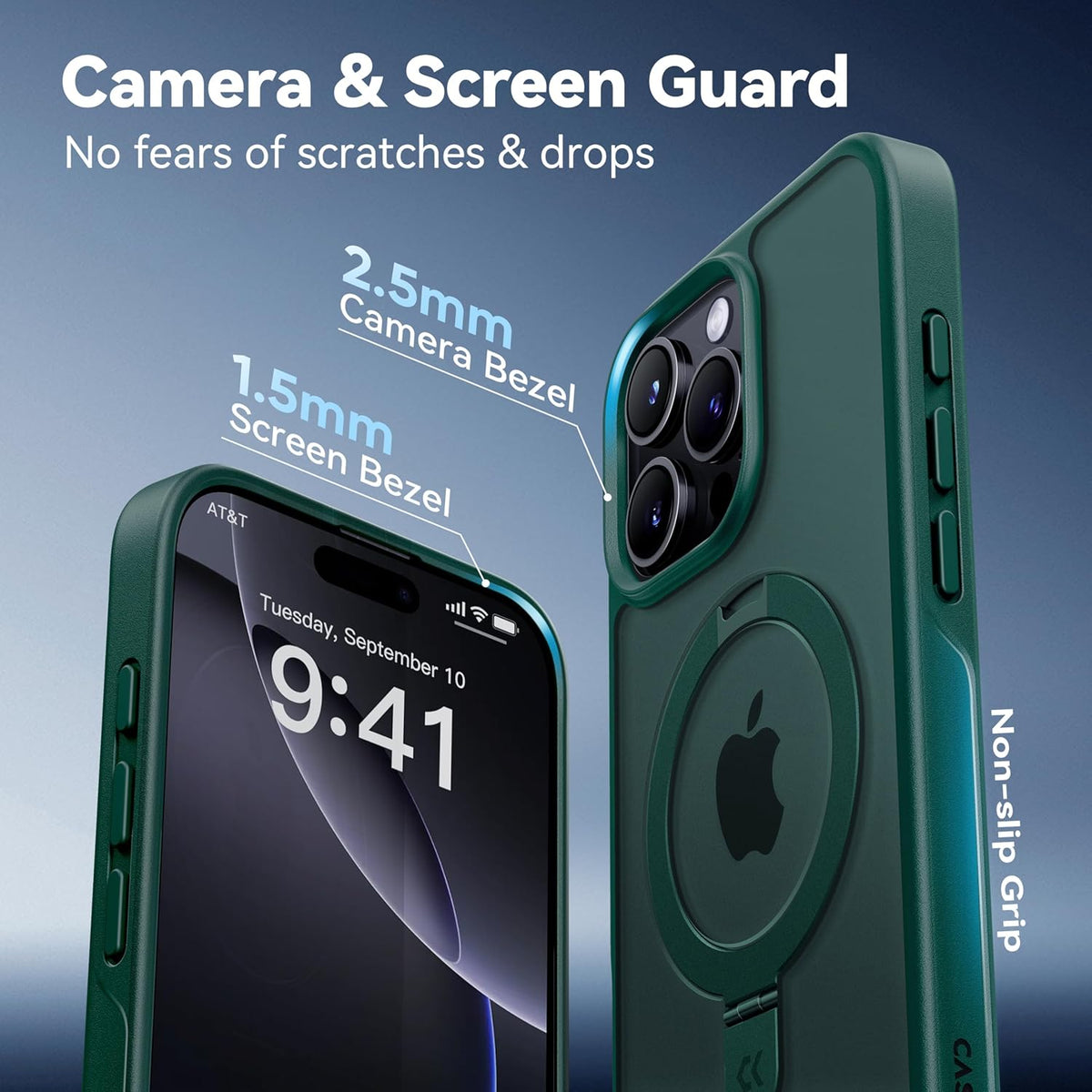 CASEKOO Designed for iPhone 16 Pro Case with Magnetic Invisible Stand [Military Drop Protection] [Compatible with MagSafe] Shockproof Slim Translucent Matte Case 6.3 Inch, Green