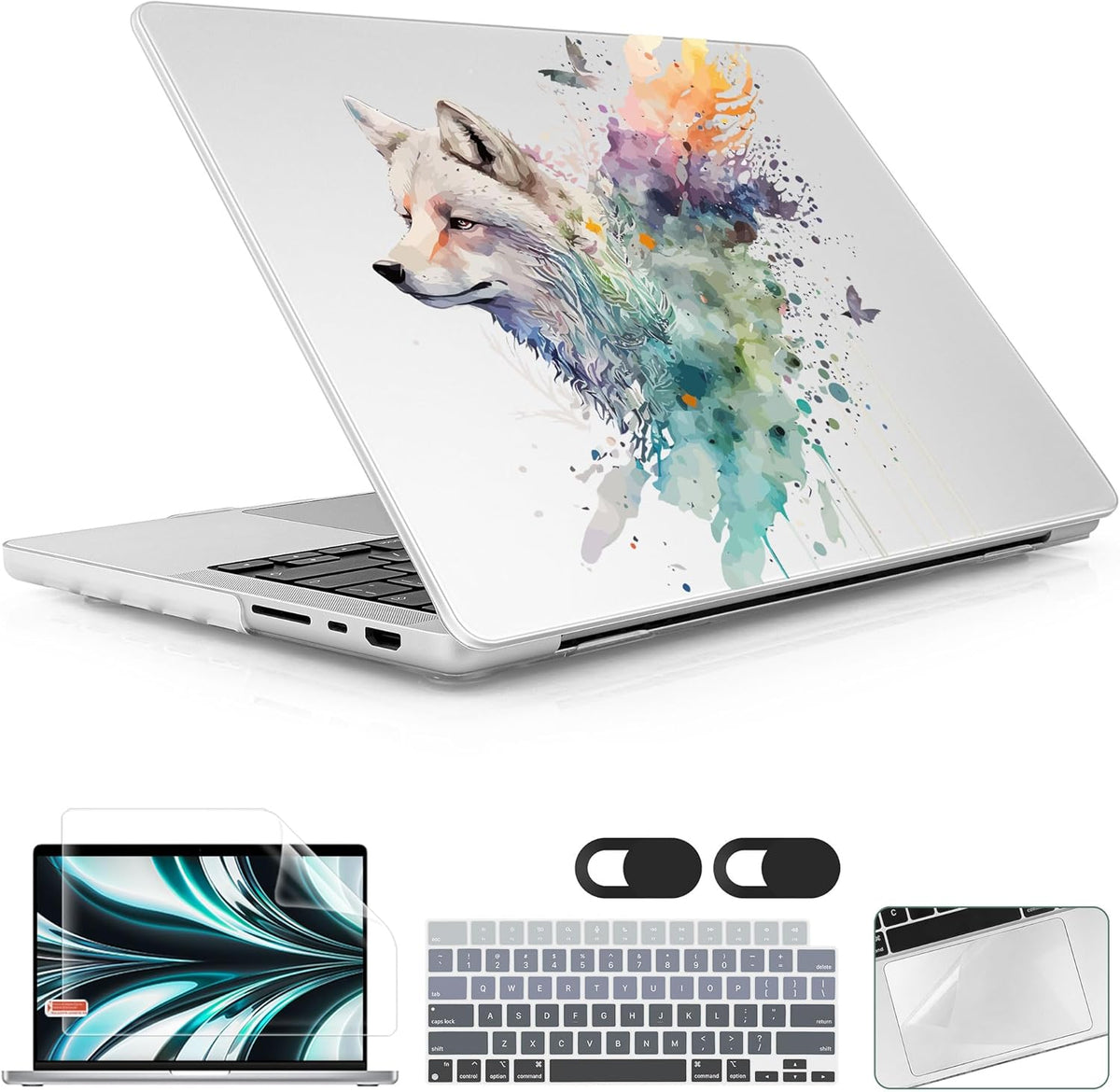 for MacBook Pro 16 inch Case 2021 2022 2023 2024 Release A3186 A3403 M4 A2991 M3 A2780 M2 A2485 M1 Pro/Max, Hard Shell Case with Screen Protector & Keyboard Cover, Wolf