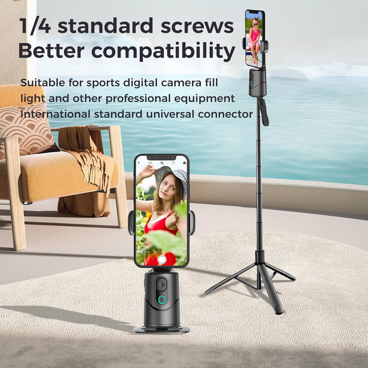 Auto Face Tracking Phone Holder,No App Required,360° Rotation Phone Camera Stand with Remote and Gesture Control, Smart Shooting Tripod for Vlog/TIK Tok Live Streaming YouTube Video Recording