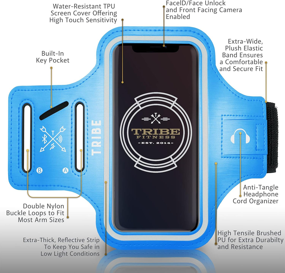 TRIBE Water Resistant Cell Phone Armband Case Running Holder for iPhone Pro Max Plus Mini SE (13/12/11/X/XS/XR/8/7/6/5) Galaxy S Ultra Plus Edge Note (21/20/10/9/8/7/6/5) Adjustable Strap & Key Pocket