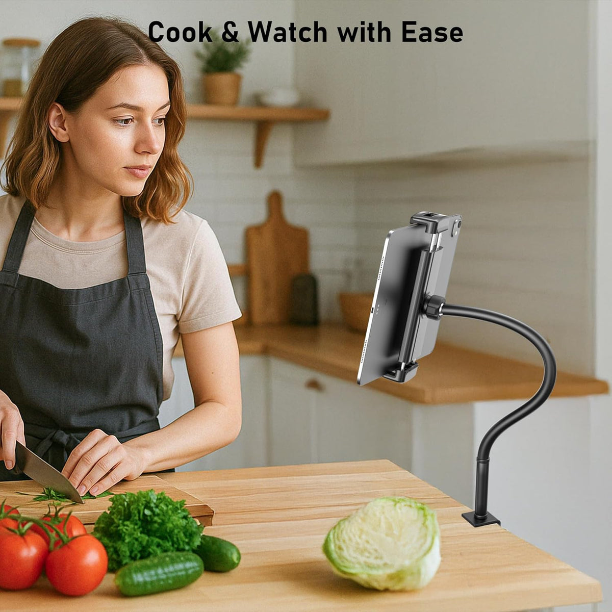 Tablet Stand for Desk, Gooseneck iPad Holder Clamp Mount, 360° Adjustable Arm Mount for iPad Pro/Air/Mini, Kindle Fire, Galaxy Tabs, 4.7"-13.5" Tablets, for Kitchen, Work, Video Call, Bed