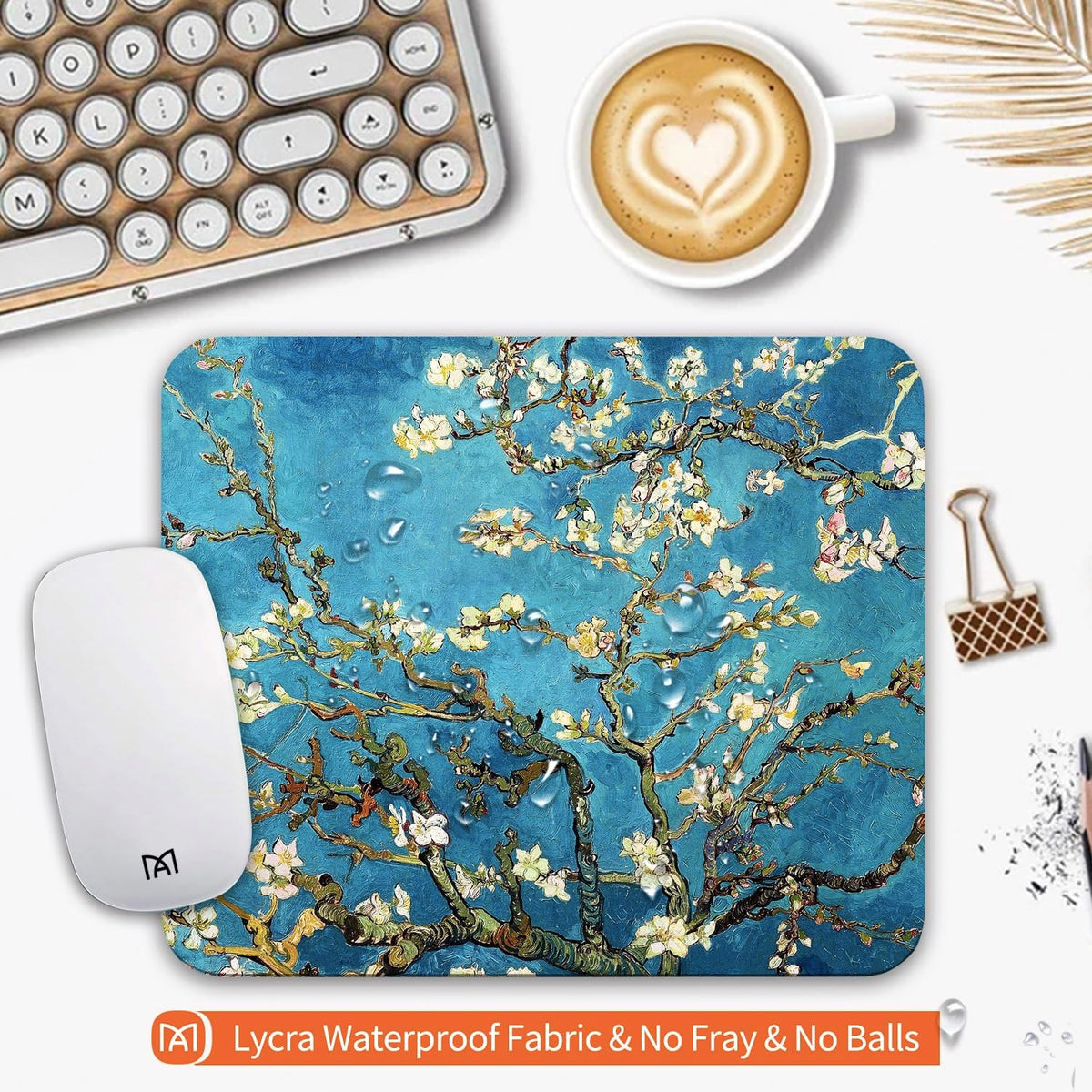 Square Mouse Pad Apricot Flower, Personalized Premium-Textured Custom Mouse Mat Design, Washable Mousepad Cloth, Non-Slip Rubber Base Computer Mouse Pads for Wireless Mouse