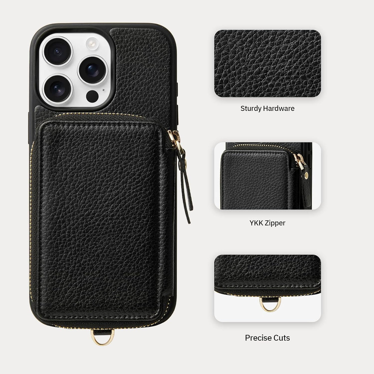 ZVE for iPhone 15 Pro Max Wallet Case with Card Holder Wrist Strap, RFID Blocking Zipper Leather Cover for Women for iPhone 15 Pro Max, 6.7"(2023) - Black