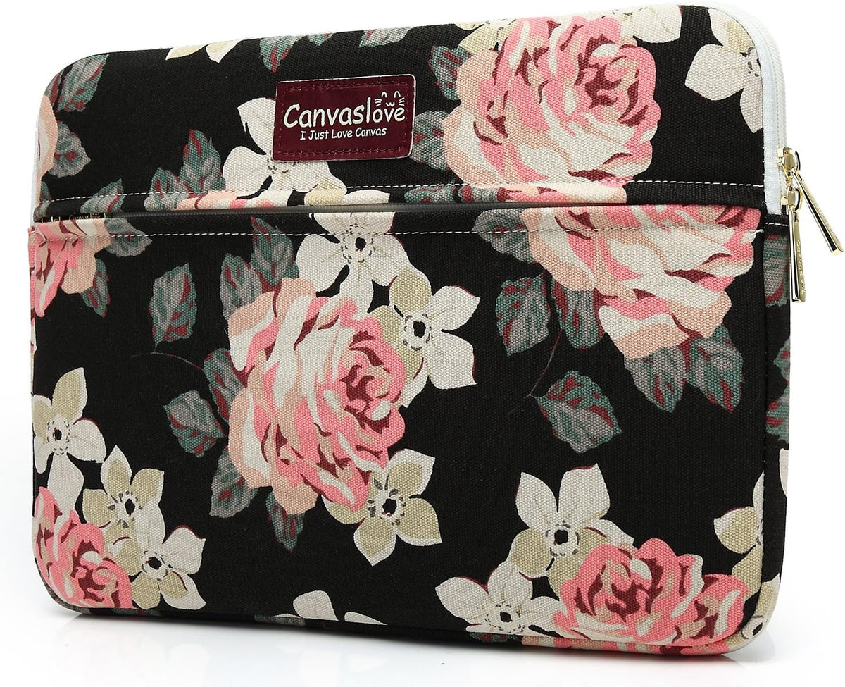 Canvaslove Pink Rose Pattern Laptop Sleeve Case Bag with Pocket for MacBook Pro 14 inch and 14 inch Laptop