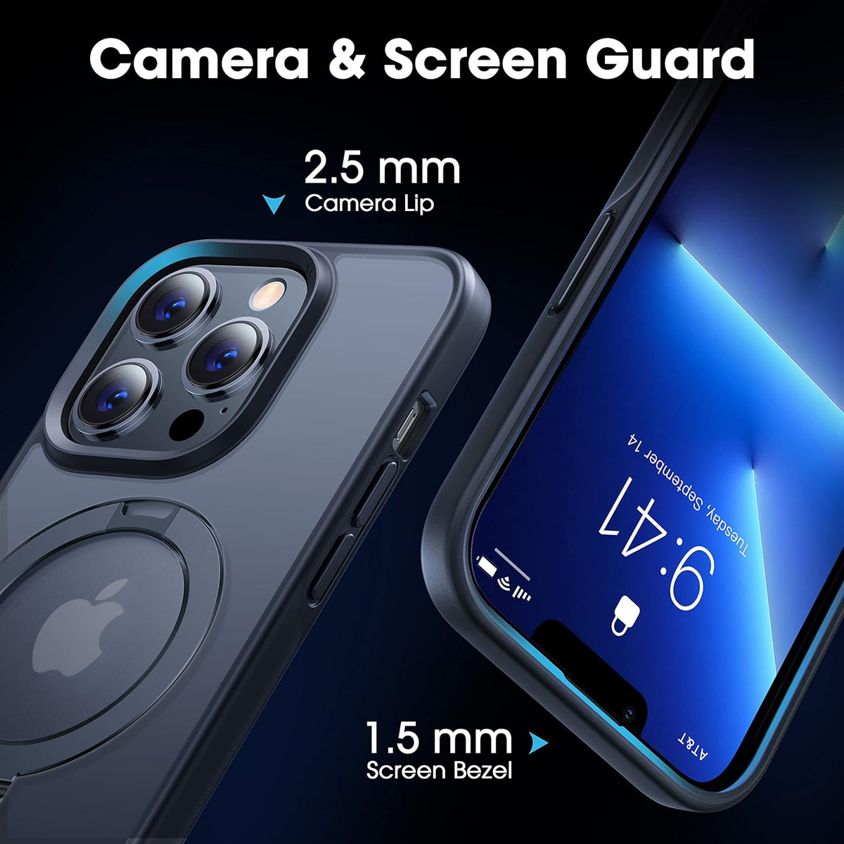 CASEKOO Designed for iPhone 16 Pro Case with Magnetic Invisible Stand [Military Drop Protection] [Compatible with MagSafe] Shockproof Translucent Matte Slim Phone Cover 6.1", Black