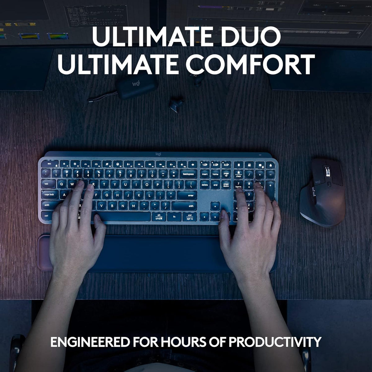 Logitech MX Keys S Combo - Performance Wireless Keyboard and Mouse with Palm Rest, Customizable Illumination, Fast Scrolling, Bluetooth, USB C, for Windows, Linux, Chrome, Mac