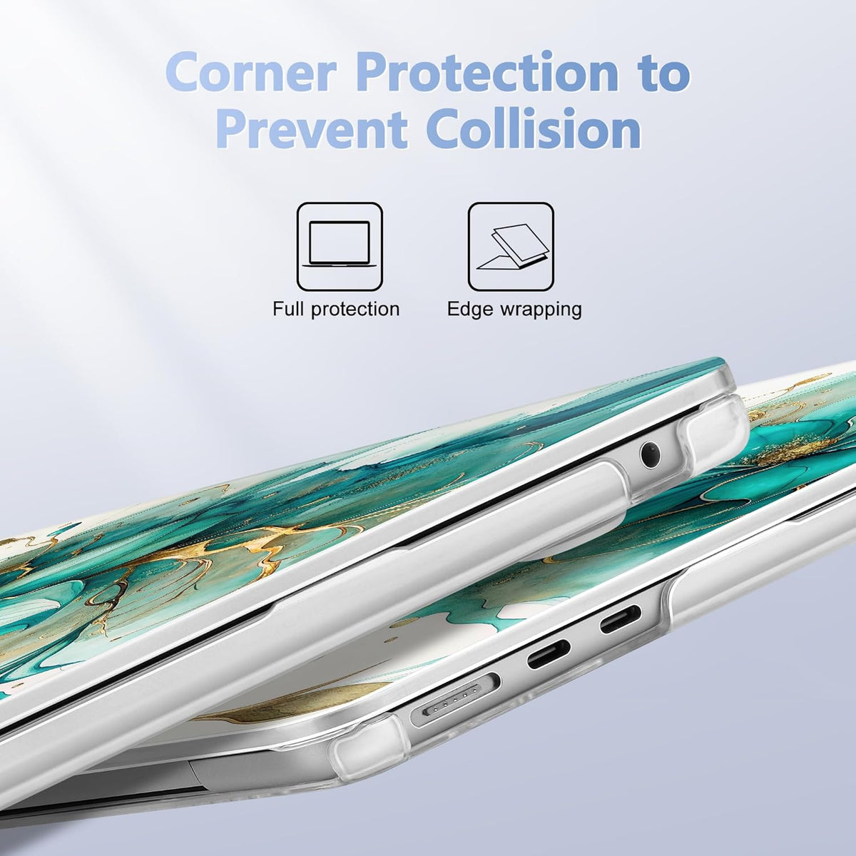 Case for MacBook Air 15 Inch 2025 2024 2023 Release M4 A3241 M3 A3114 M2 A2941, Hard Shell with Screen Protector & Keyboard Cover, Compatible with Touch ID, Green Floral